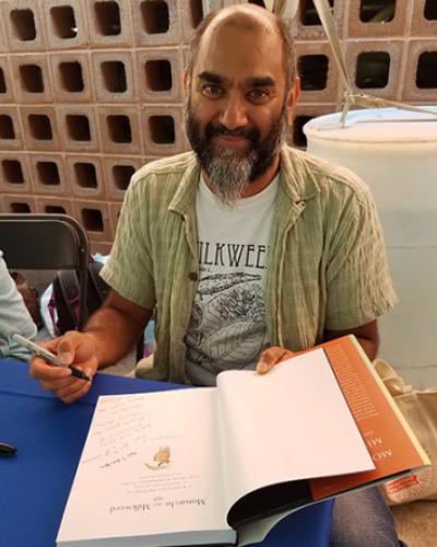 Anurag Agrawal shown with his book at the SA Book Festival