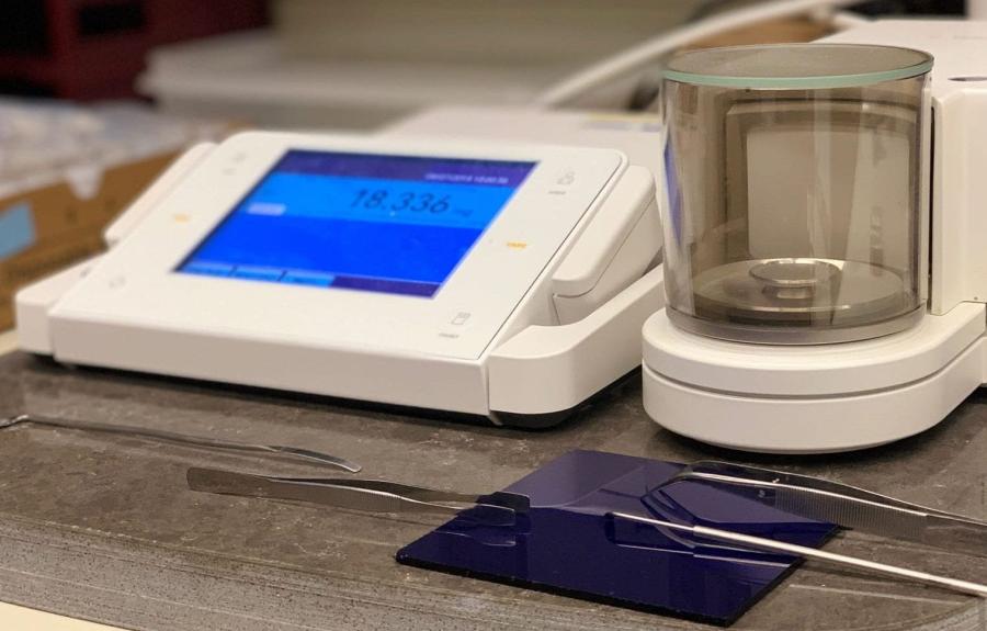 A view from the stable isotope lab showing a scale used for weighing samples.
