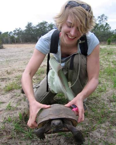 Florida field course student with gopher tortoise